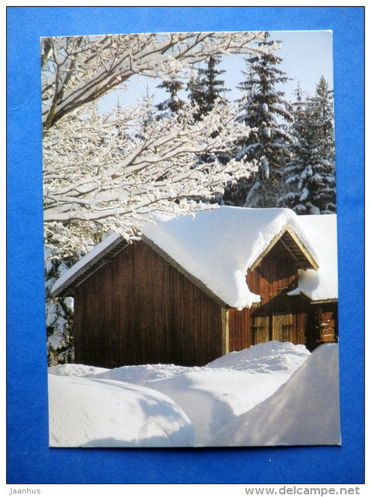 christmas greeting card - winter building - circulated in Finland 1989 , Helsinki - Finland - used - JH Postcards
