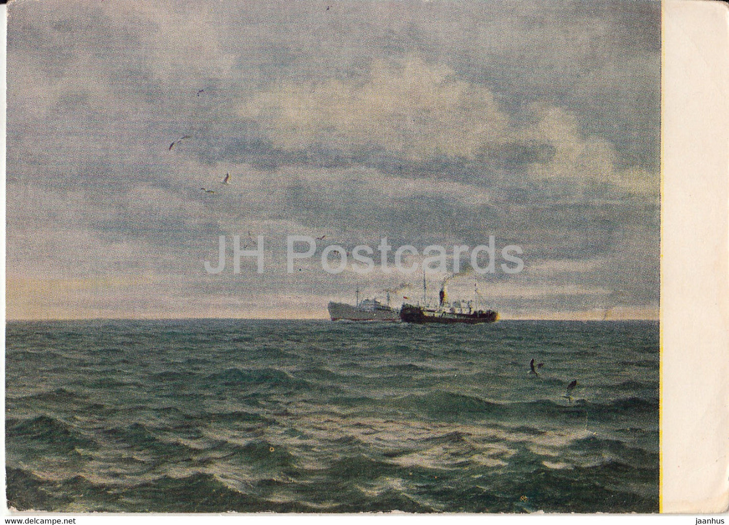 painting by L. Zhigalov - White Sea - ship - Russian art - 1956 - Russia USSR - unused - JH Postcards