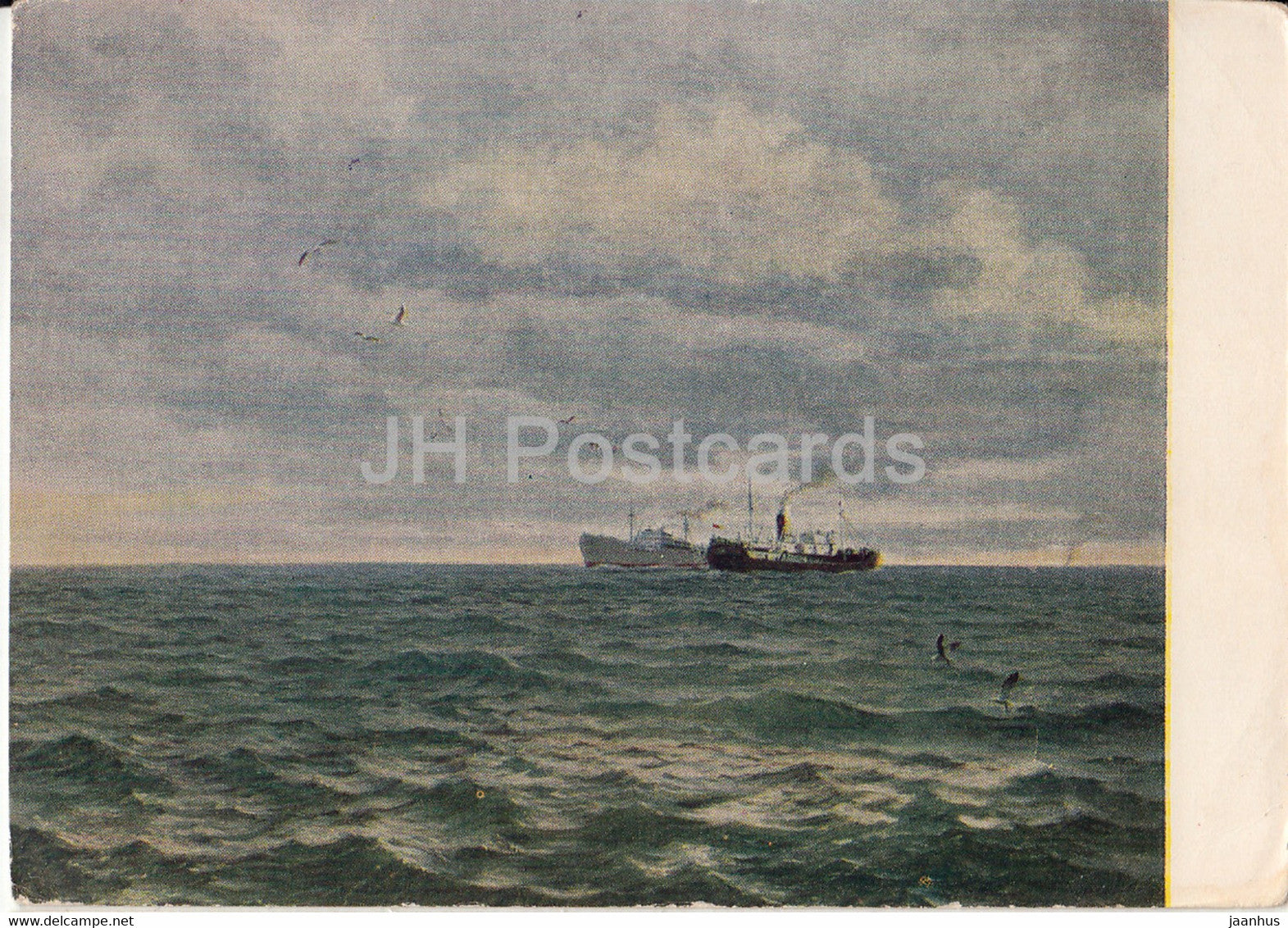 painting by L. Zhigalov - White Sea - ship - Russian art - 1956 - Russia USSR - unused - JH Postcards