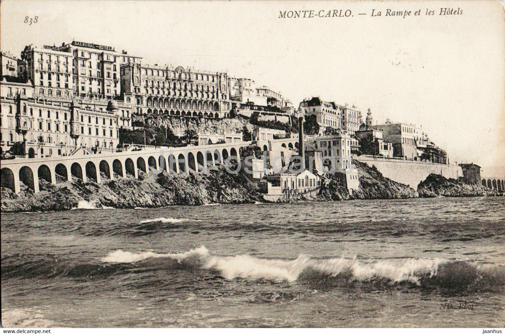 Monte Carlo - La Rampe et les Hotels - 838 - old postcard - Monaco - used - JH Postcards