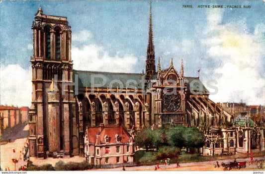 Paris - Notre Dame - Facade Sud - cathedral - Oilette - illustration - 35 - old postcard - France - unused - JH Postcards
