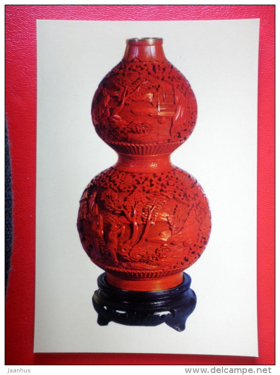 Carved lacquer Vase in the shape of a Gourd - Chinese Art and Crafts - 1965 - People`s Republic of China - unused - JH Postcards