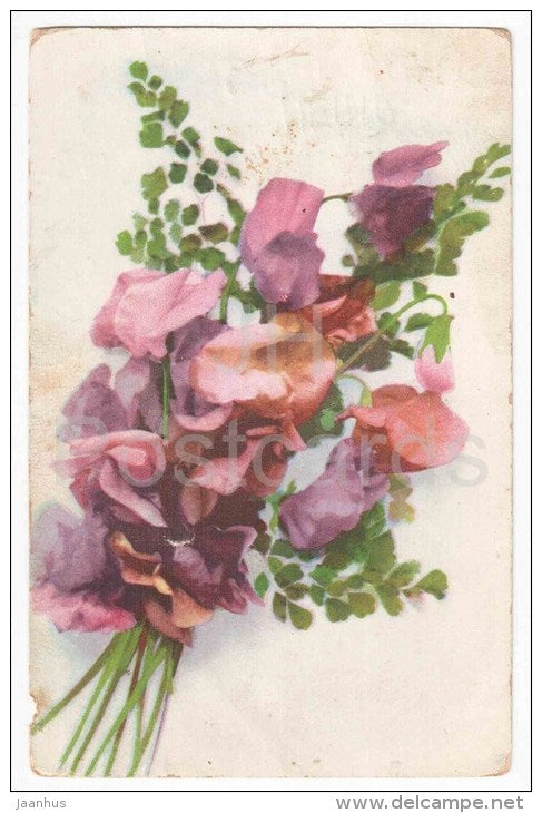 Greeting Card - flowers - HB Photochromie - 910 - old postcard - circulated in Estonia - JH Postcards