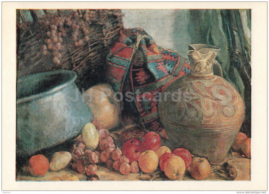 painting by E. Lanceray - Caucasian Still Life , 1918 - apples - jug - Russian art - 1983 - Russia USSR - unused - JH Postcards