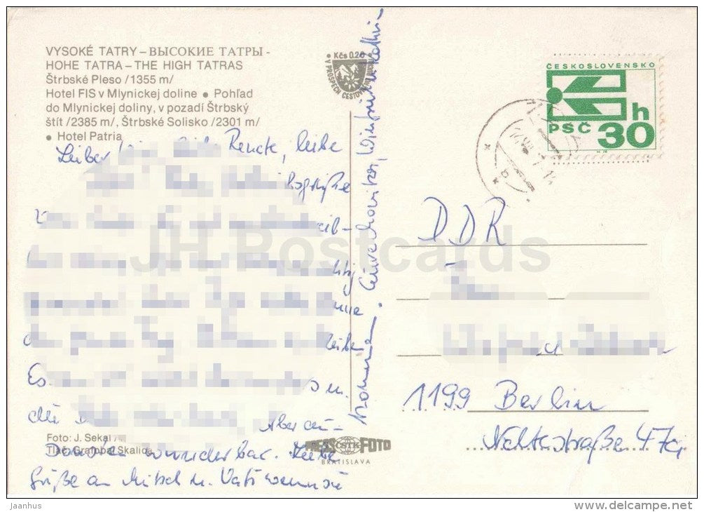 Strbske Pleso - hotel FIS - Strbske Solisko - Patria - Vysoke Tatry - High Tatras - Czechoslovakia - Slovakia - used - JH Postcards