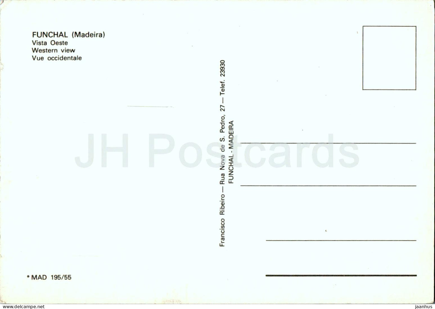 Funchal Madère - vue ouest - 195/55 - Portugal - inutilisé 