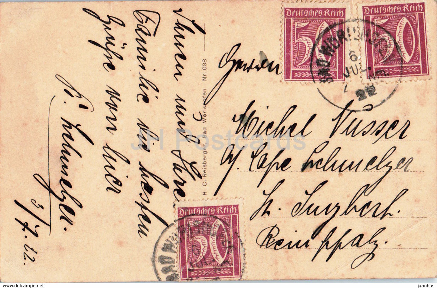 Bad Wörishofen - Kneipp Denkmalplatz - alte Postkarte - 1922 - Deutschland - gebraucht