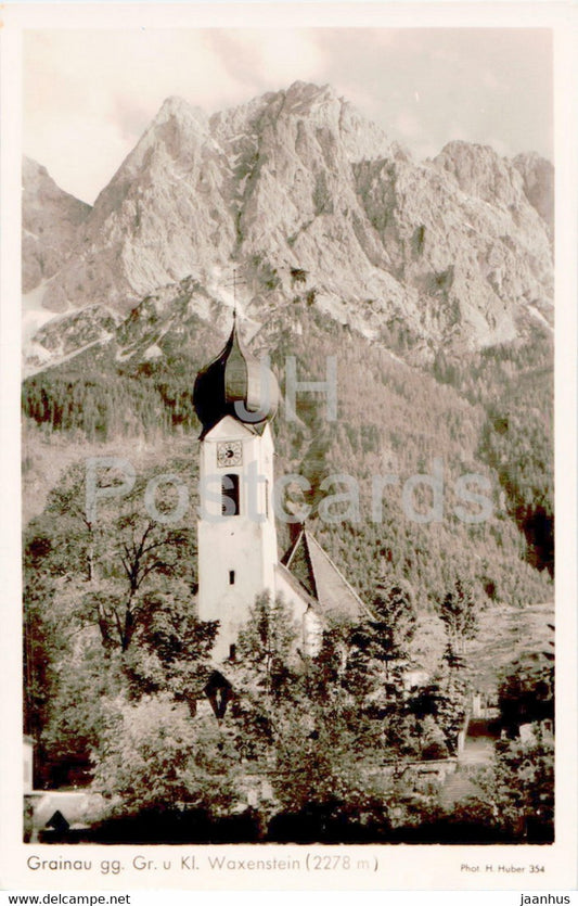Grainau gg Gr u Kl. Waxenstein 2278 m - church - old postcard - Germany - unused - JH Postcards