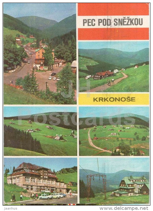 Pec pod Snezkou - Krkonose - town views - Czechoslovakia - Czech - used 1972 - JH Postcards