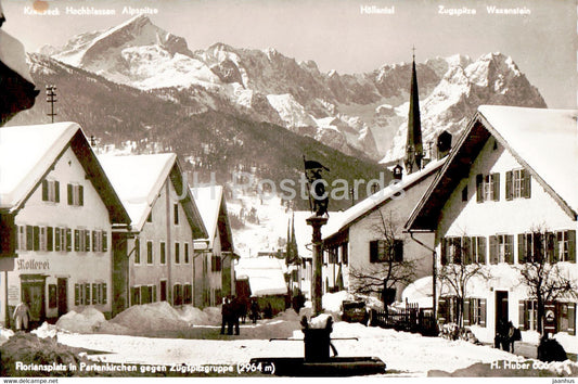 Floriansplatz in Partenkirchen gegen Zugspitzgruppe - old postcard - Germany - used - JH Postcards