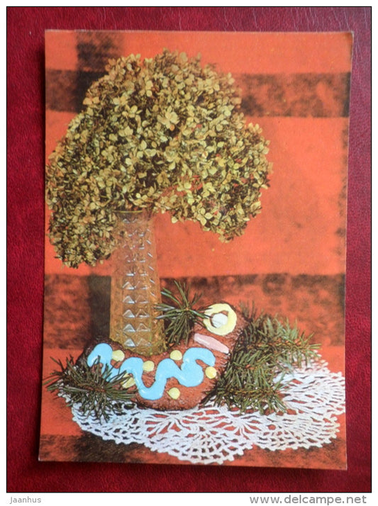 New Year Greeting card - gingerbread - plants - 1984 - Estonia USSR - used - JH Postcards