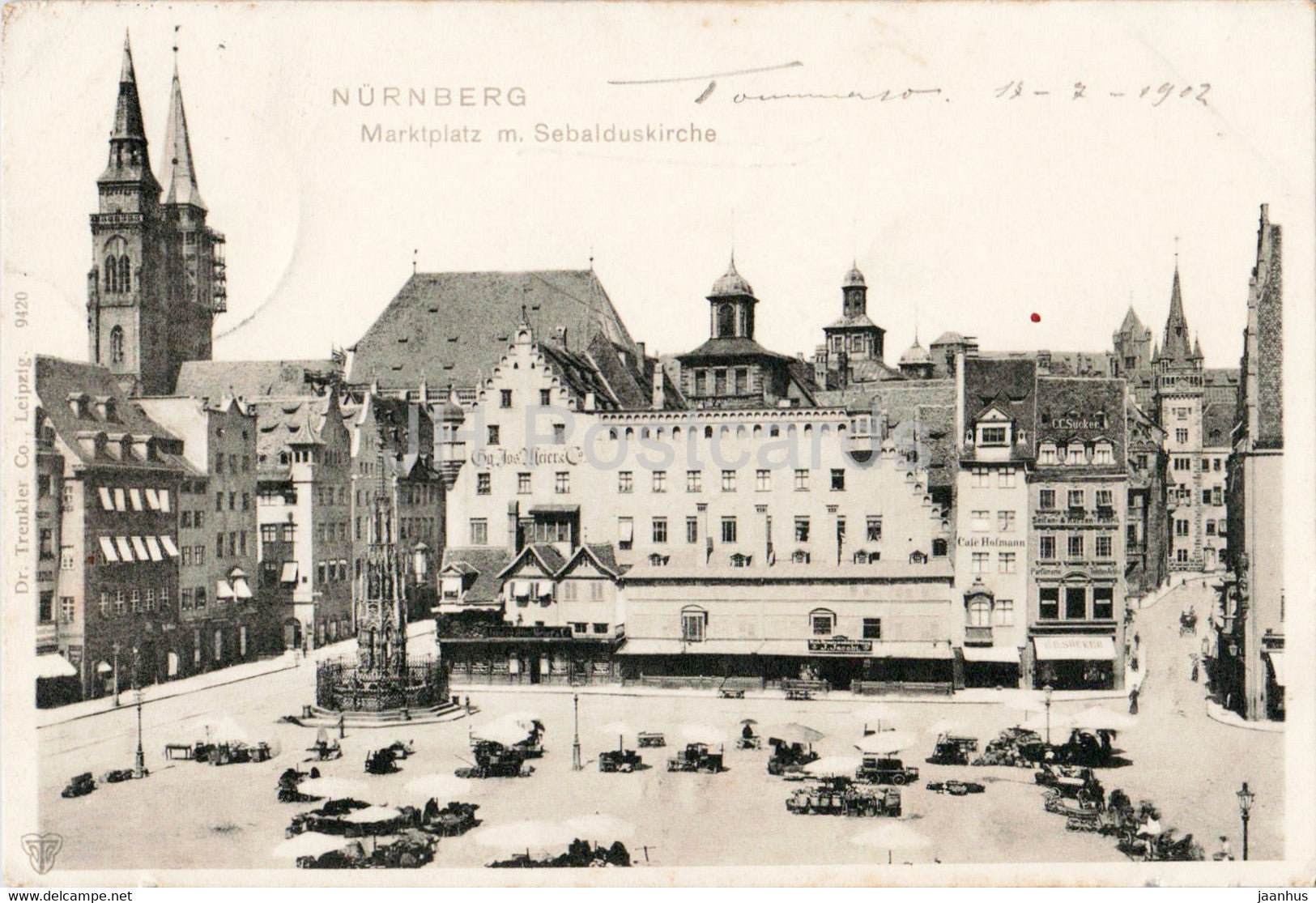 Nurnberg - Nuremberg - Marktplatz u Sebalduskirche - church - 9420 - old postcard - 1902 - Germany - used - JH Postcards