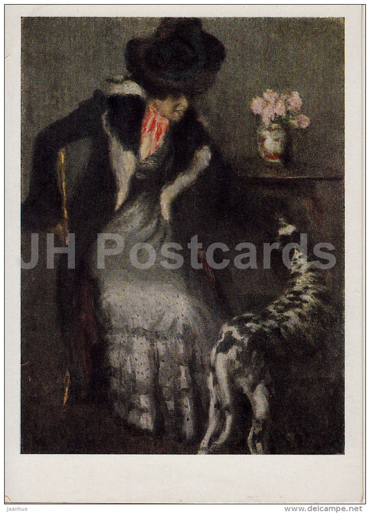 painting by I. Grabar - Lady with dog , 1899 - Russian art - 1965 -Russia USSR - unused - JH Postcards
