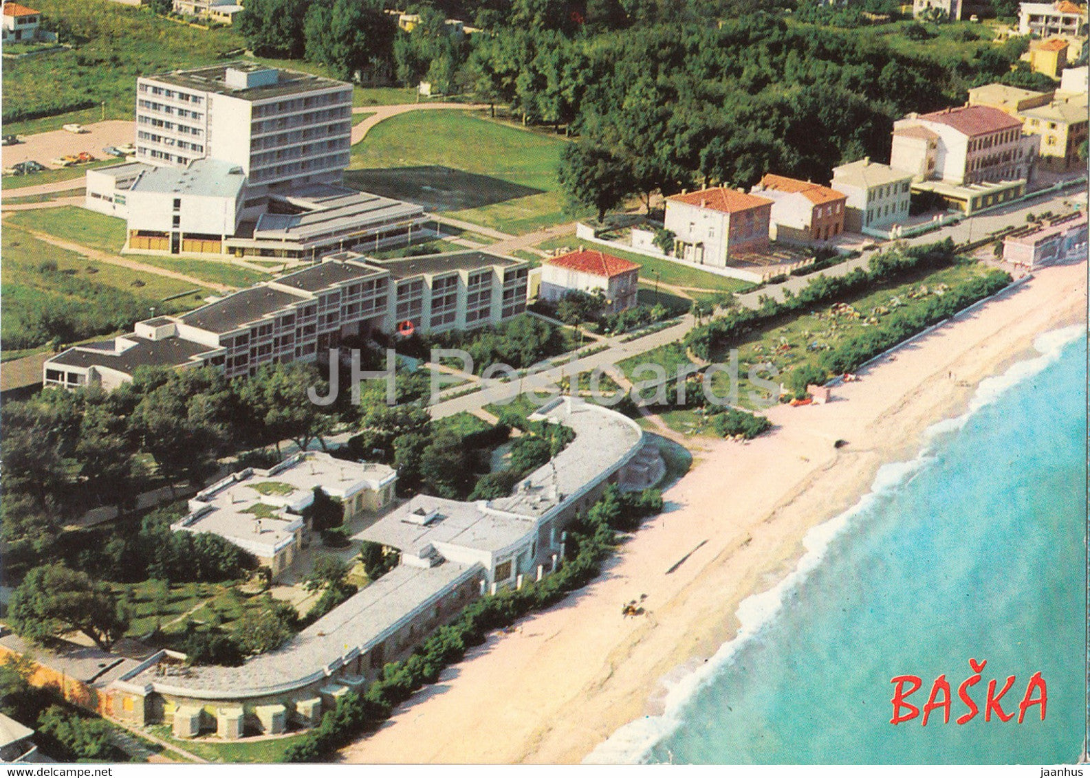 Baska - aerial view - beach - 1970s - Yugoslavia - Croatia - used - JH Postcards