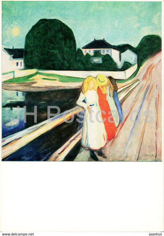 painting by Edvard Munch - Girls on the Bridge - Madchen auf der Brucke - 2 - Norwegian art - Norway - unused - JH Postcards