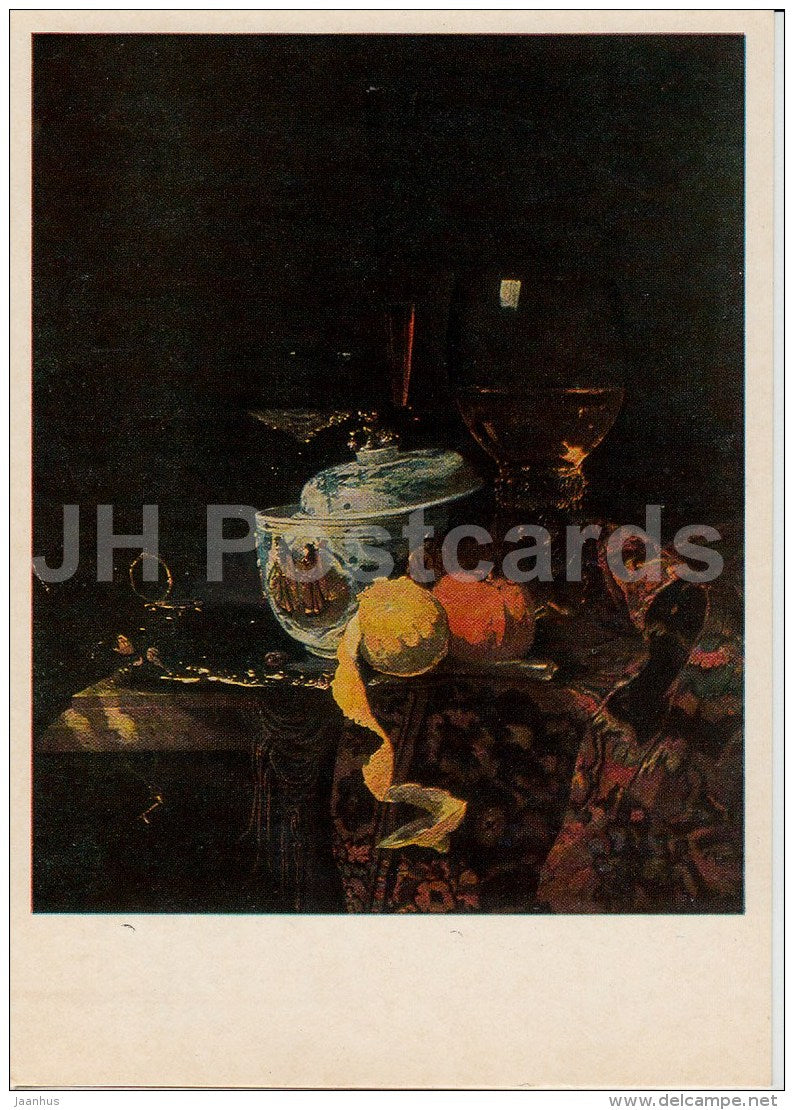 painting  by Willem Kalf - Still Life with Chinese Soup Dish , 1662 - Dutch art - 1973 - Russia USSR - unused - JH Postcards