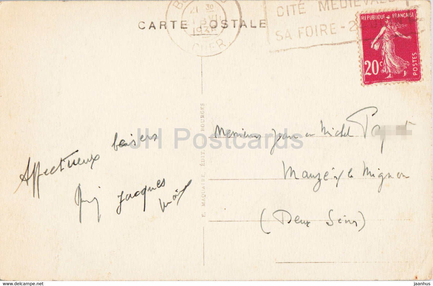 Bourges - Palais Jacques Coeur - La Facade - 301 - alte Postkarte - 1936 - Frankreich - gebraucht