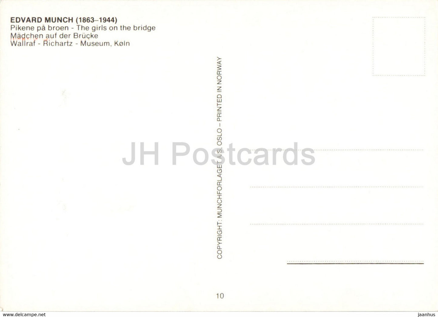 Gemälde von Edvard Munch – Mädchen auf der Brücke – Mädchen auf der Brücke – 2 – norwegische Kunst – Norwegen – unbenutzt