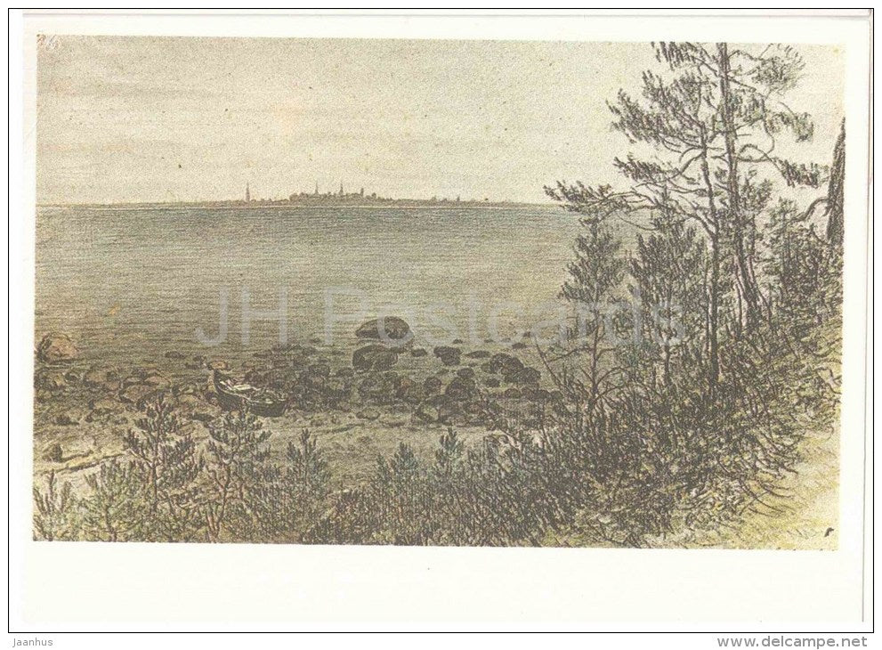 drawing by C. Buddeus , A View of Tallinn from Naissaare Island  - Old Views of Tallinn - 1984 - Estonia USSR - unused - JH Postcards