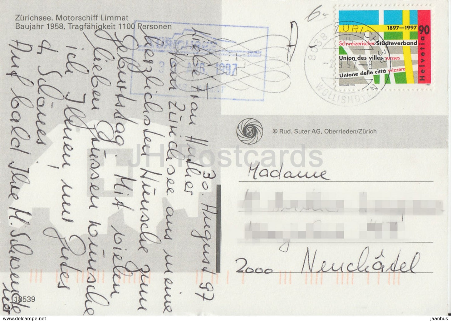 Zurichsee - Motorschiff Limmat - MS - special seal - ship - 1997 - Switzerland - used