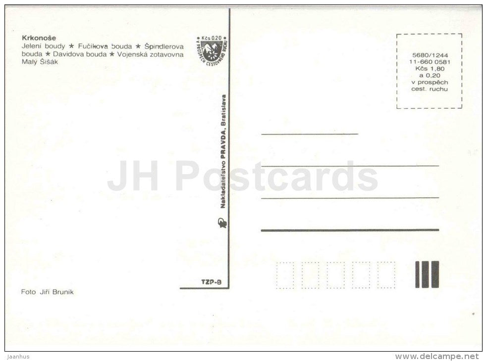 Krkonose - Jeleny hut - Fucikova hut - Davidova hut - Maly Sisak - Czechoslovakia - Czech - unused - JH Postcards
