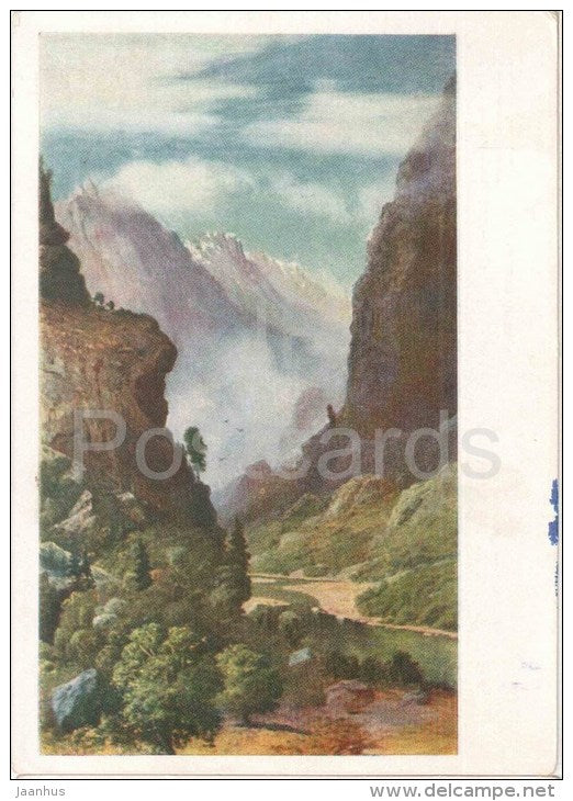 painting by G. Bashinzhagyan - Sanahin gorge - mountains - armenian art - unused - JH Postcards