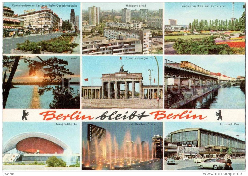 Berlin bleibt Berlin - Branderburger Tor - Kongresshalle - Bahnhof Zoo - Hansaviertel - 694 - Germany - 1969 gelaufen - JH Postcards
