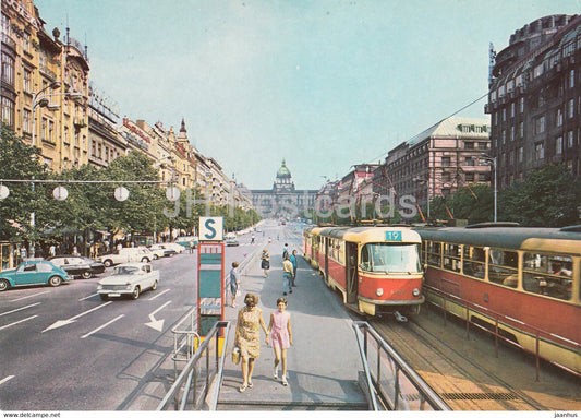 Praha - Prague - Wenceslas square - tram - 1 - Czechoslovakia - Czech Republic - unused - JH Postcards