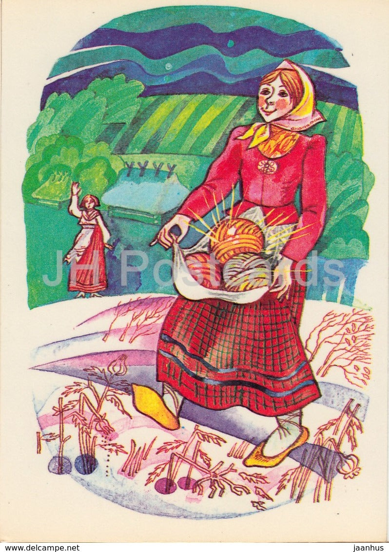 illustration by I. Raudsepp - Daughter and Stepdaughter - Estonian Fairy Tales - 1979 - Estonia USSR - unused - JH Postcards