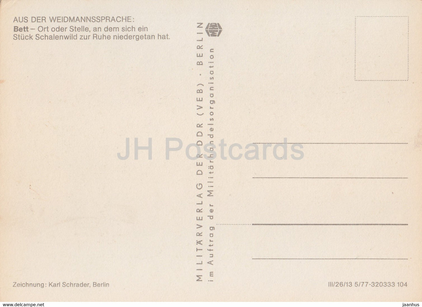 Im Bett - Wild Boar - couple - Horrido & Weidmannsheil - humour - DDR Germany - unused