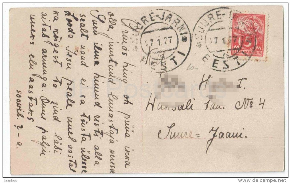 Greeting Card - Red Roses - flowers - 69 - old postcard - circulated in Estonia Suure-Jaani 1927 - JH Postcards