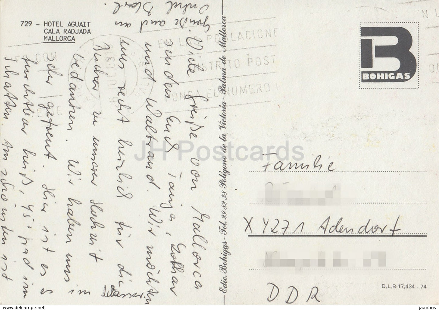 Mallorca - hotel Aguait - Cala Radjada - 729 - 1983 - Spain - used