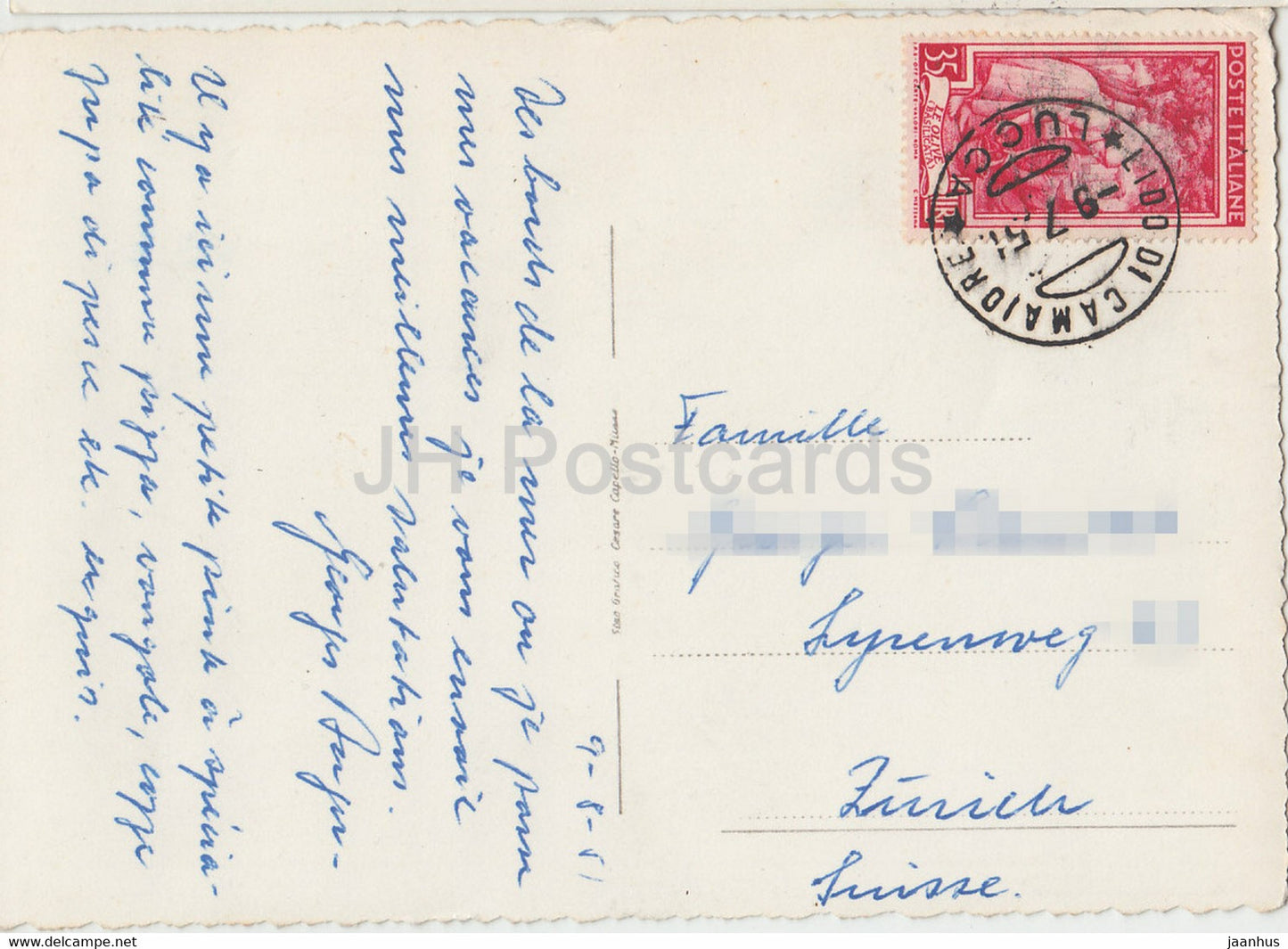 Lido di Camaiore - Piazza Matteotti - square - old postcard - 1951 - Italy - used
