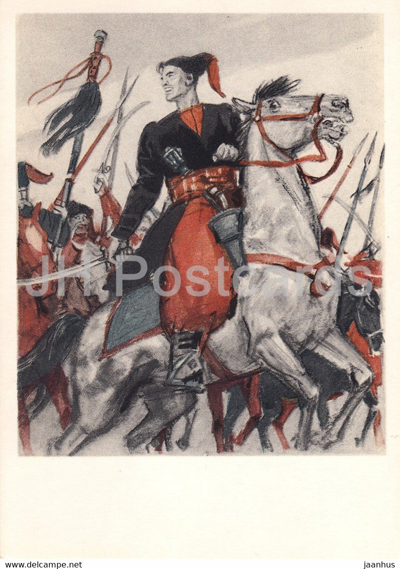 Taras Bulba by N. Gogol - Ataman - horse - illustration by Shmarinov - 1973 - Russia USSR - unused - JH Postcards