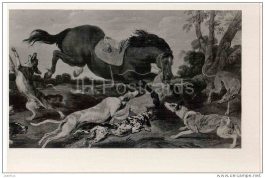 painting by Paul de Vos - Enraged horse - dog - dutch art - unused - JH Postcards