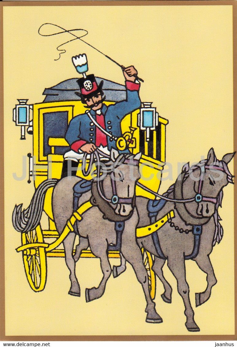 Bayerischer Postomnibus - Postal Car - horse - illustration - Germany - unused - JH Postcards