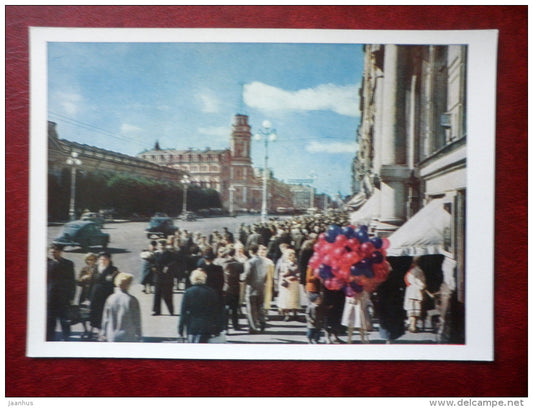 In the Nevsky Prospect - car Pobeda - St. Petersburg - Leningrad  - 1960 - Russia USSR - unused - JH Postcards