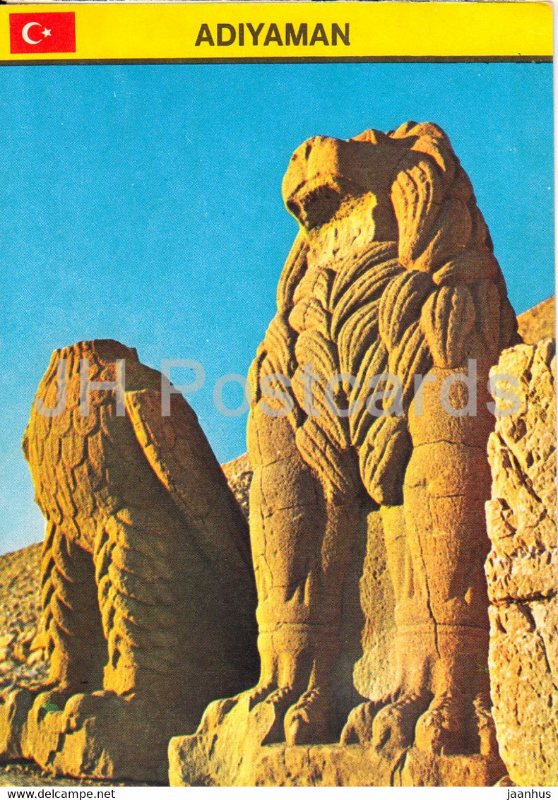Adiyaman - Nemrut - Ancient sculpture - 1 - hotel Uyanik - lion - 1984 - Turkey - used - JH Postcards