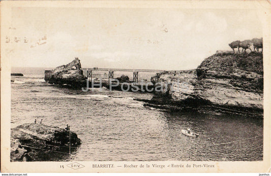 Biarritz - Rocher de la Vierge - Entree du Port Vieux - 15 - old postcard - 1935 - France - used - JH Postcards
