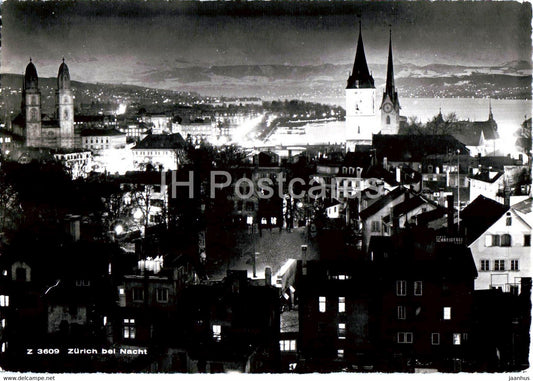 Zurich bei Nacht - 3609 - 1954 - old postcard - Switzerland - used - JH Postcards