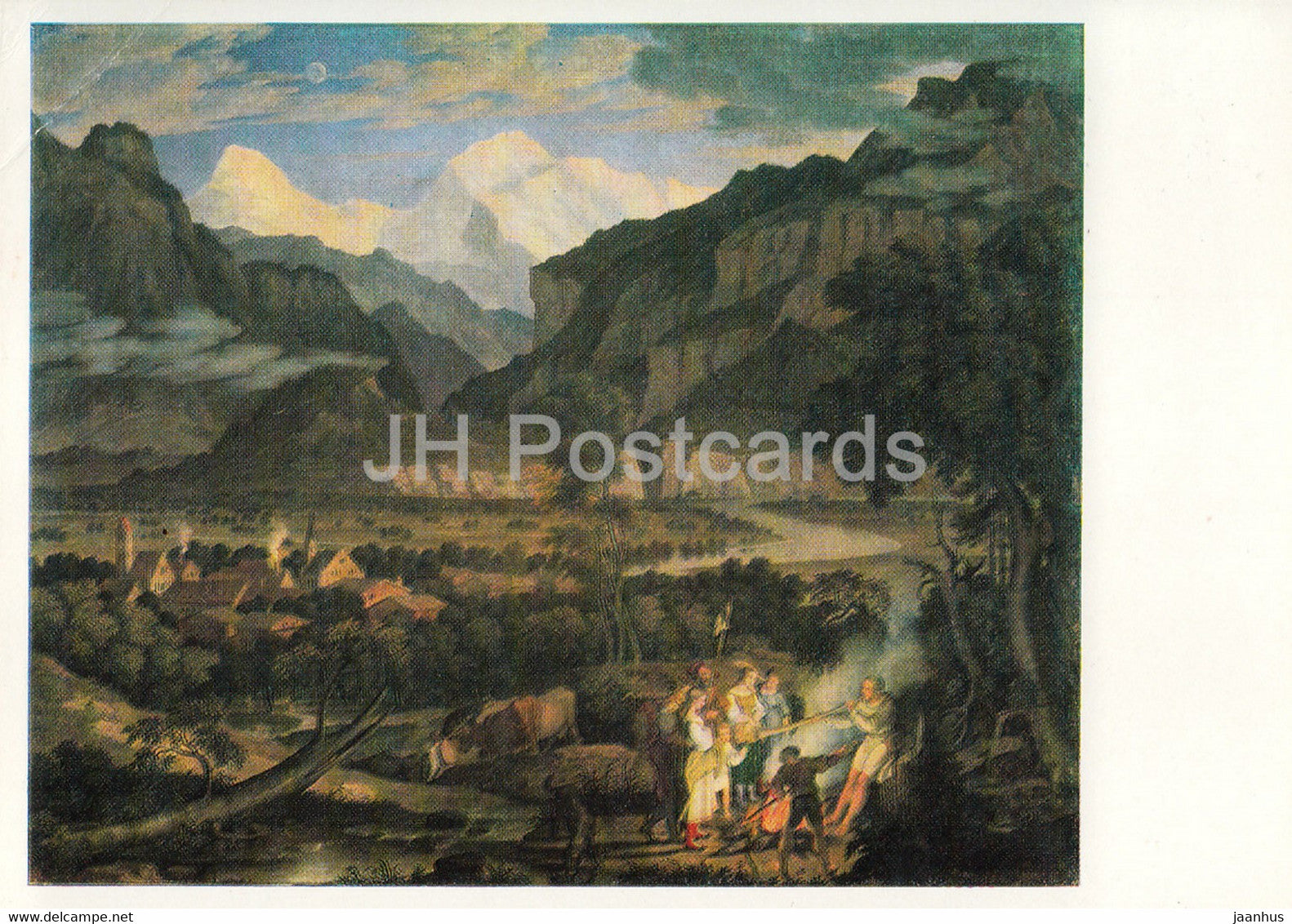 painting by Joseph Anton Koch - Das Lauterbrunnen Tal bei Unterseen - Austrian art - Germany DDR - unused - JH Postcards