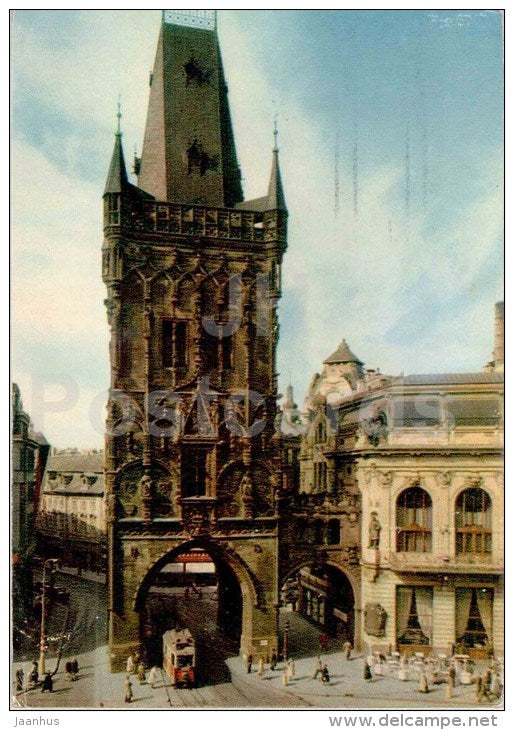 Praha - Prague - Powder Tower - Prasna Brana - tram - Czechoslovakia - Czech - used 1959 - JH Postcards