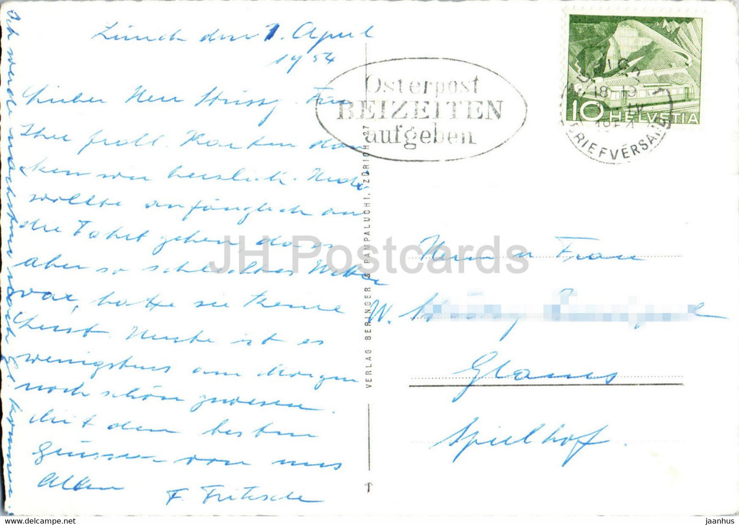 Zurich bei Nacht - 3609 - 1954 - carte postale ancienne - Suisse - utilisé