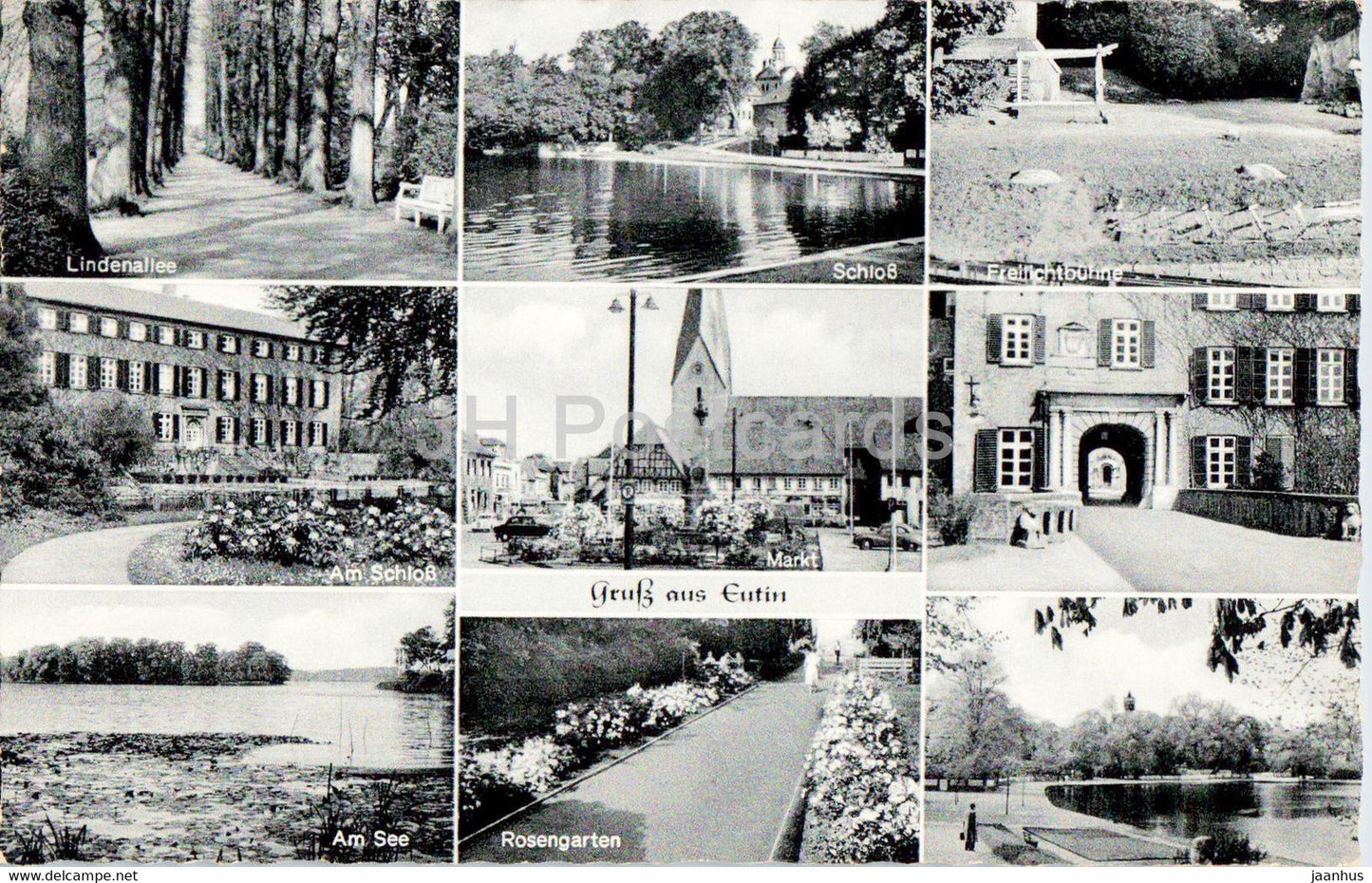 Gruss aus Eutin - Schloss - Markt - Rosengarten - old postcard - 1957 - Germany - used - JH Postcards