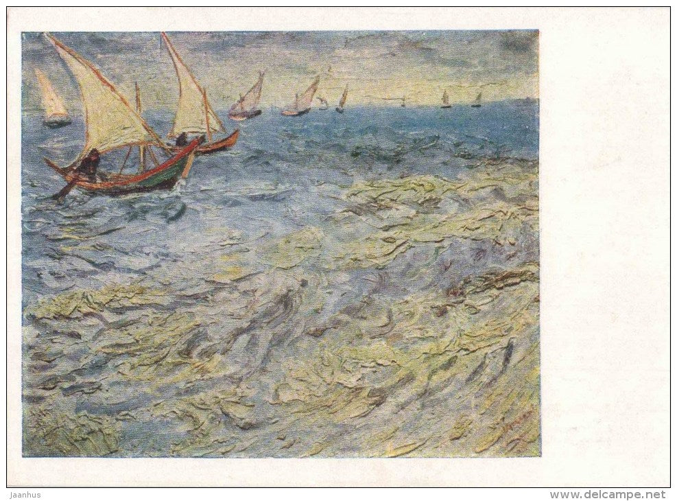 painting by Vincent van Gogh - The Sea - sailing boat - french art - unused - JH Postcards