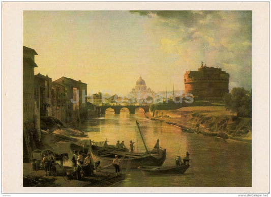 painting by S. Shchedrin - The New Rome . Castel Sant'Angelo , 1823 - boat - Russian art - 1984 - Russia USSR - unused - JH Postcards