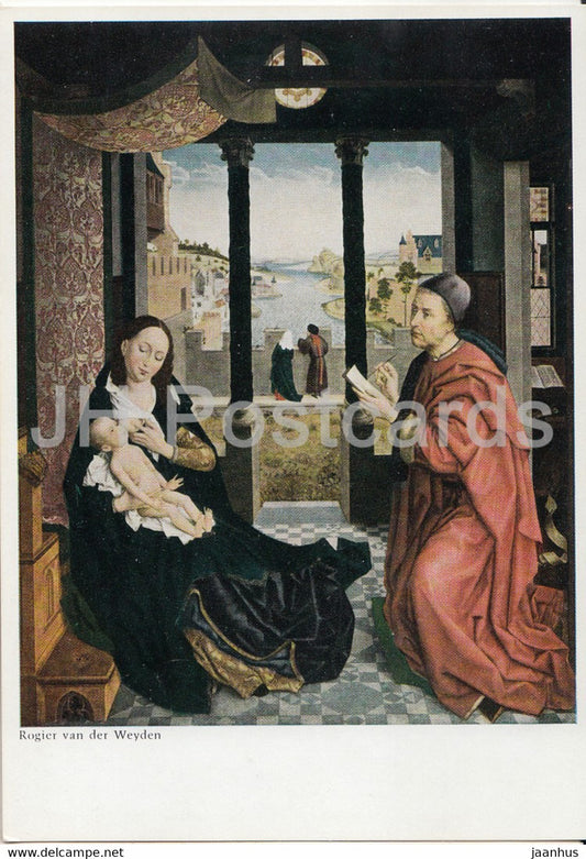 painting by Rogier van der Weyden - Der Evangelist Lukas die Madonna zeichnend - art - Germany - unused - JH Postcards