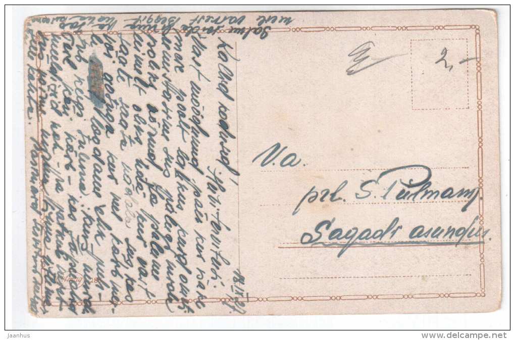 illustration by Fiebiger - ruins , sea - Amag 285 - old postcard - circulated in Estonia 1927 - used - JH Postcards