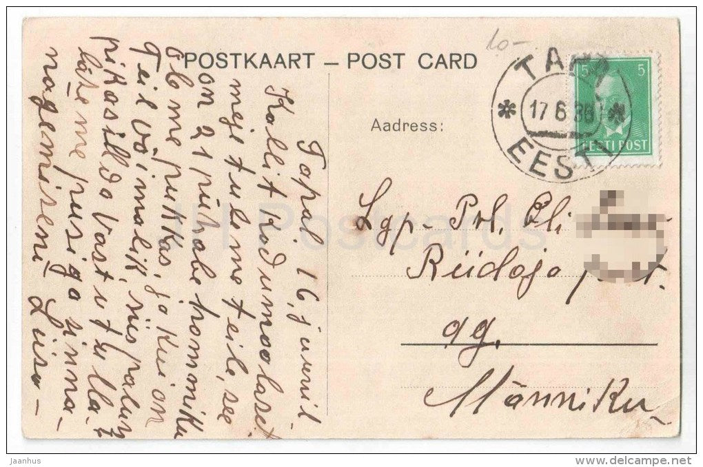 Greeting Card - Yellow Rose - flowers - old postcard - circulated in Estonia Tapa 1938 - JH Postcards