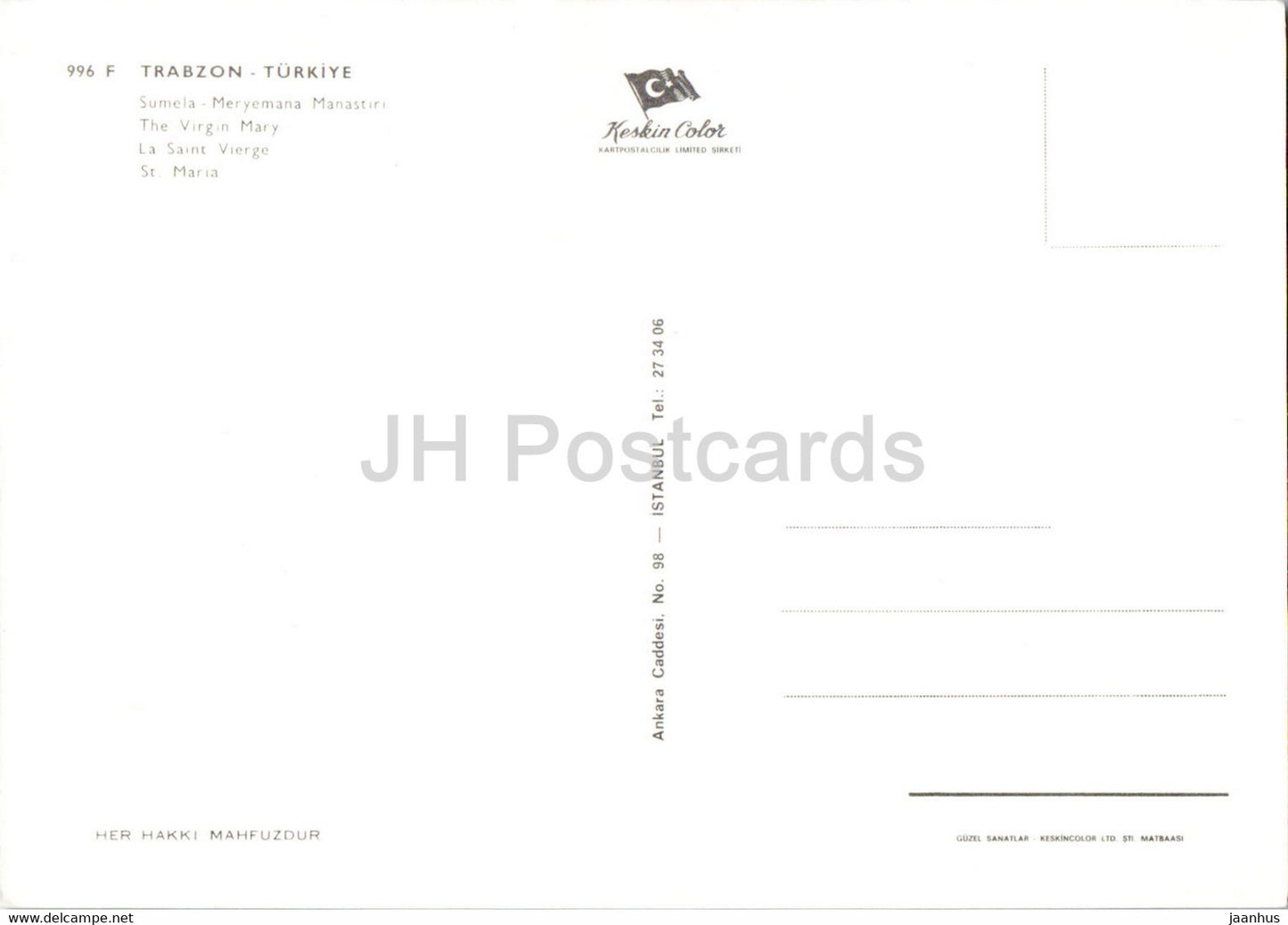 Trabzon - Meryemana - The Virgin Mary - 996 - Keskin - Turkey - unused